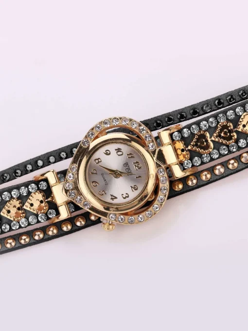SHEIN Rhinestone Decor Round Pointer Quartz Watch