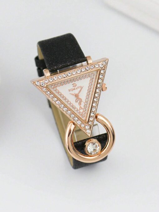shein Rinnandy Rhinestone Decor Triangle Pointer Quartz Watch - Image 2
