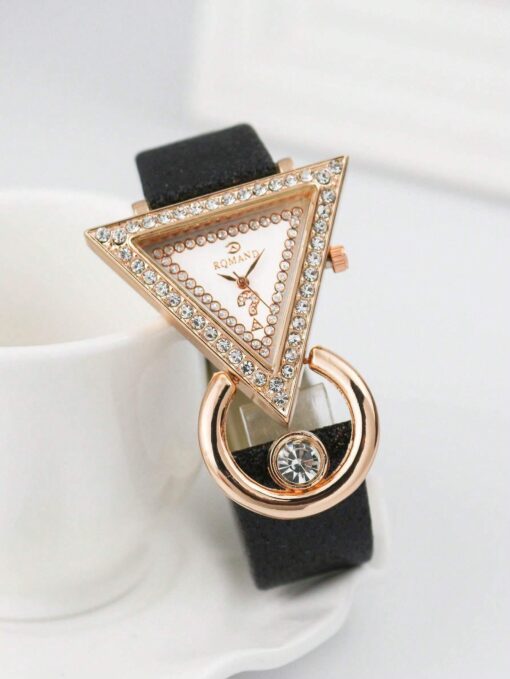 shein Rinnandy Rhinestone Decor Triangle Pointer Quartz Watch - Image 3