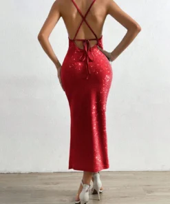 SHEIN BAE Draped Collar Split Thigh Lace Up Backless Cami Dress