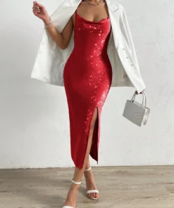 SHEIN BAE Draped Collar Split Thigh Lace Up Backless Cami Dress