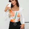 SHEIN Clasi Women's Floral Print Boxy Neck Long Sleeve T-Shirt
