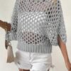 SHEIN Essnce Women's Solid Color Round Neck Batwing Sleeve Hollow Out Loose Casual Sweater