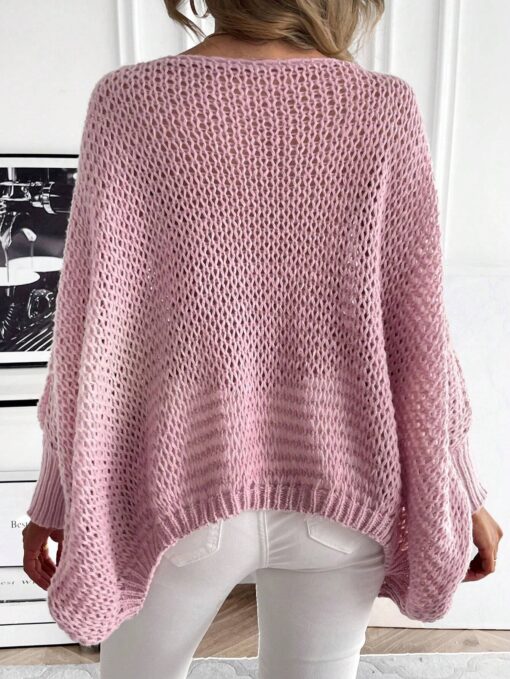 SHEIN Frenchy Women's Solid Color Simple Casual Hollow Out Long Sleeve Sweater - Image 2