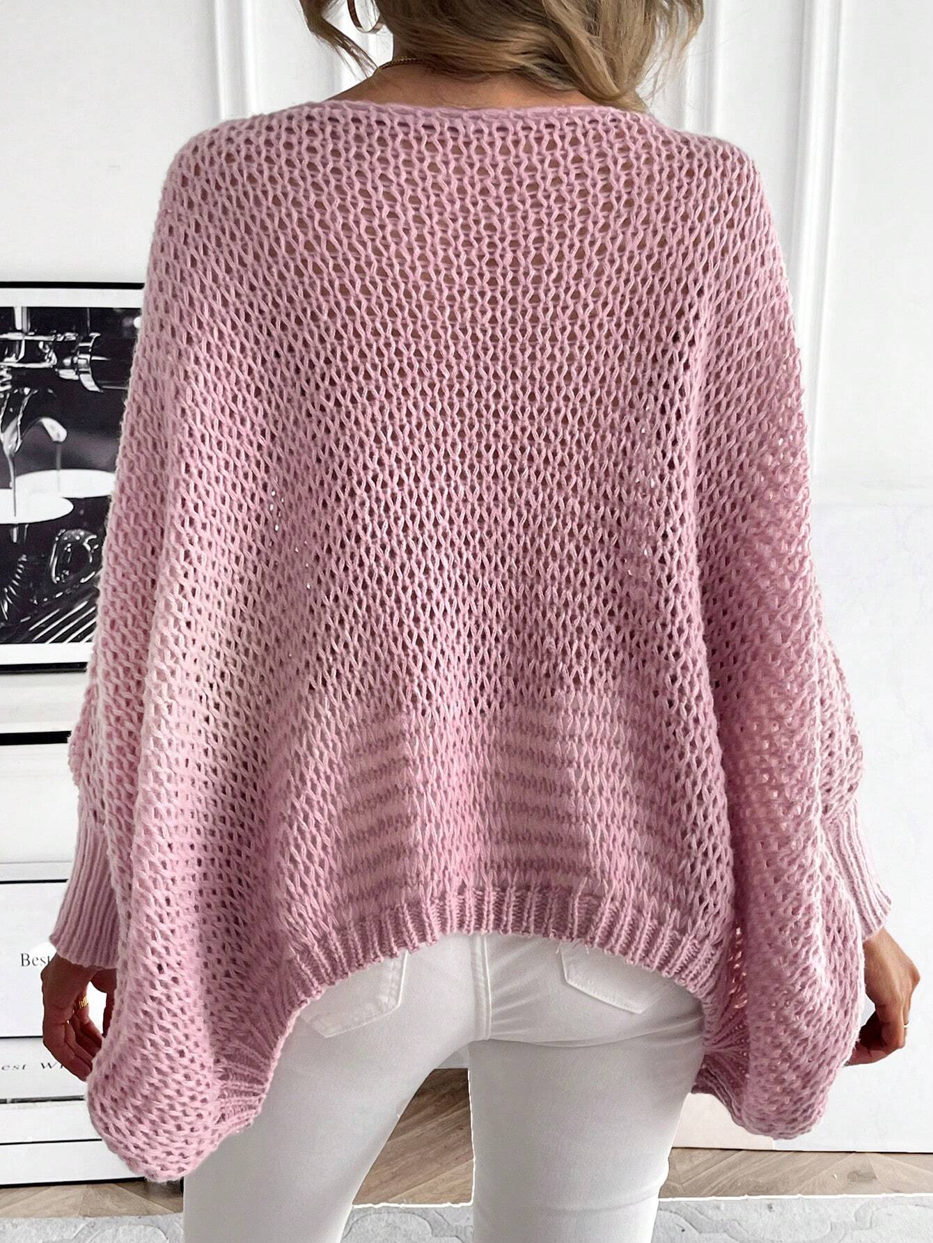 SHEIN Frenchy Women's Solid Color Simple Casual Hollow Out Long Sleeve Sweater - Image 2