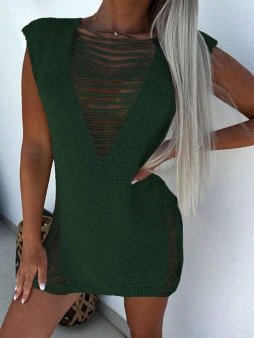 SHEIN LUNE Fashionable Sexy Hollow Out Turtleneck Women's Sweater Dress