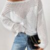 SHEIN LUNE Women's Solid Color Scoop Neck Sheer Casual Long Sleeve Pullover Sweater Top