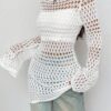 SHEIN MOOSTA Women's Hollow Out Long Sleeve Vacation Dress