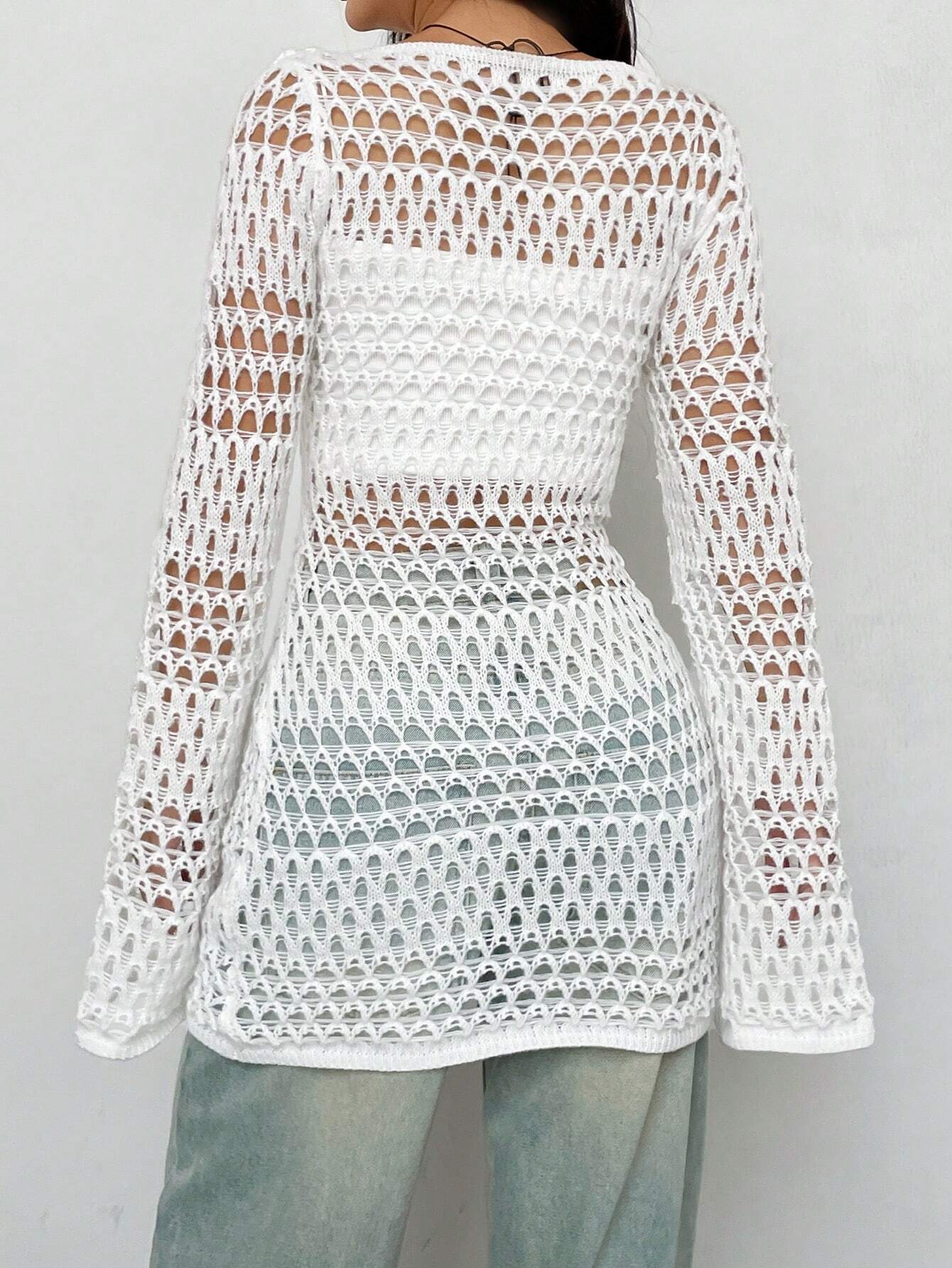 SHEIN MOOSTA Women's Hollow Out Long Sleeve Vacation Dress - Image 2