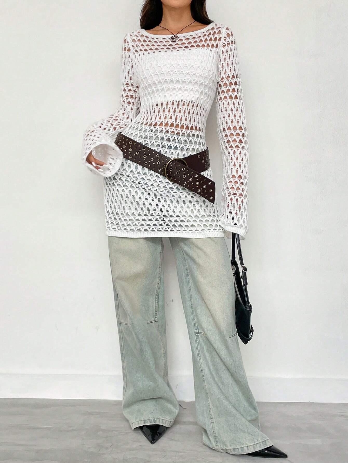 SHEIN MOOSTA Women's Hollow Out Long Sleeve Vacation Dress - Image 3