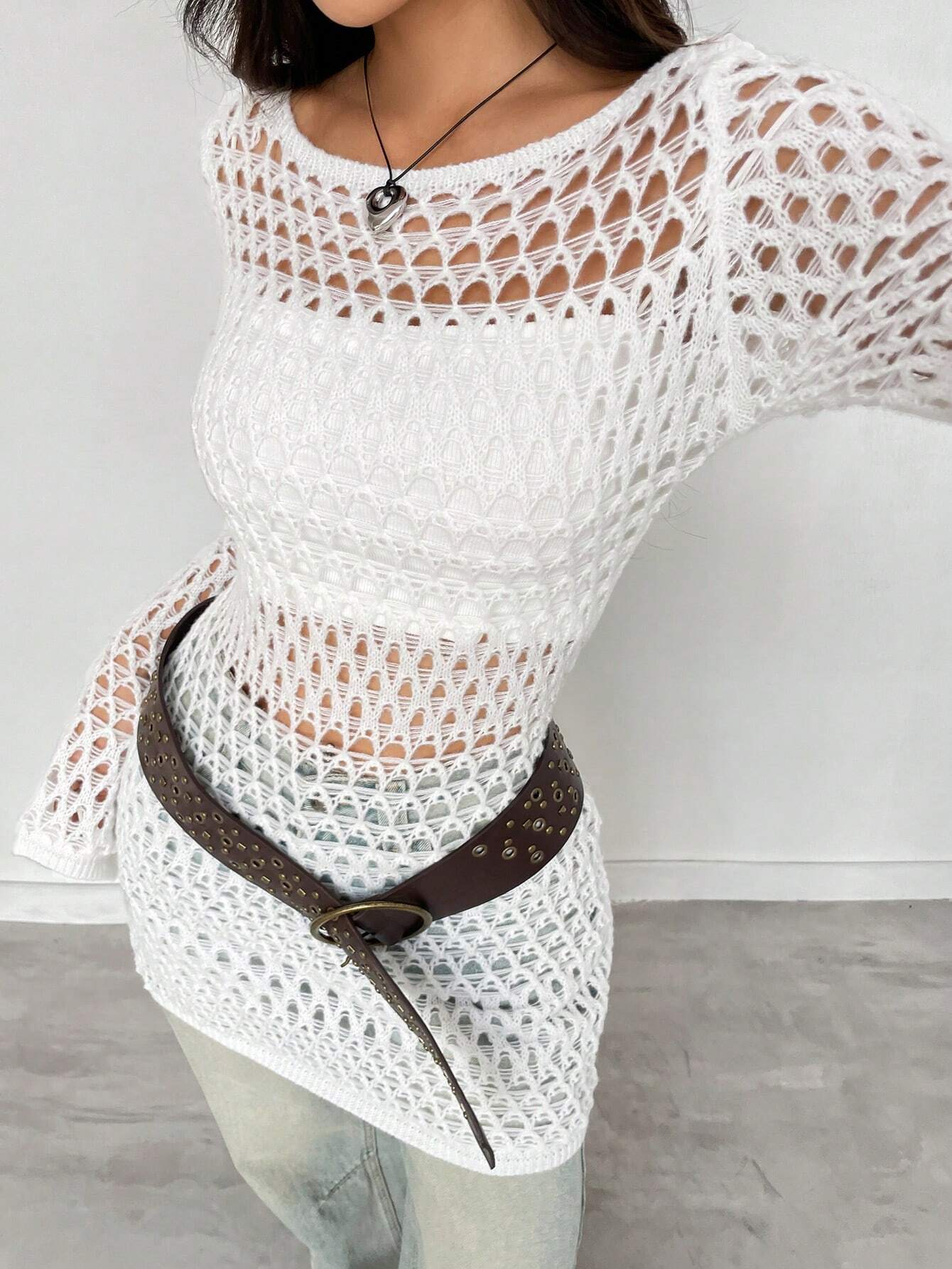 SHEIN MOOSTA Women's Hollow Out Long Sleeve Vacation Dress - Image 4