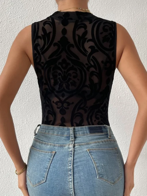 SHEIN Privé Baroque Print Mock Neck Bodysuit Without Lingerie Set - Image 2