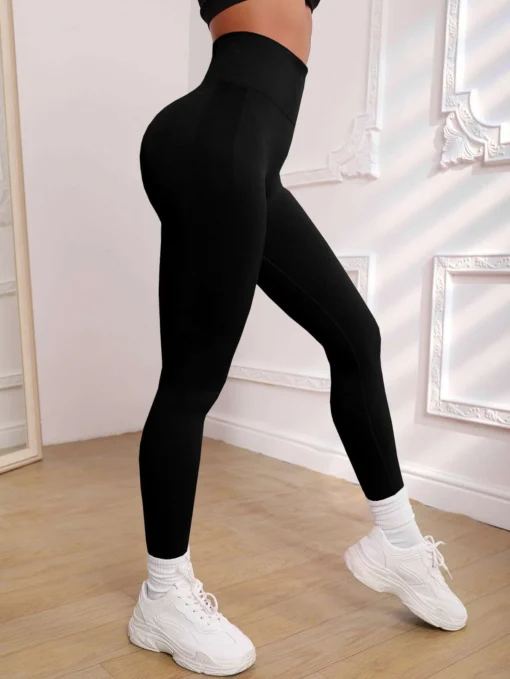 SHEIN Sport Studio Yoga Leggings Seamless High Stretch Tummy Control Wide Waistband Sports Tights - Image 2