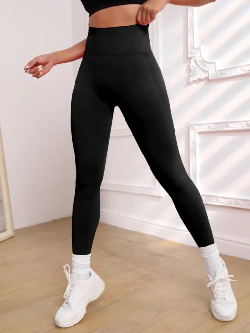 SHEIN Sport Studio Yoga Leggings Seamless High Stretch Tummy Control Wide Waistband Sports Tights - Image 3