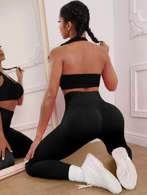 SHEIN Sport Studio Yoga Leggings Seamless High Stretch Tummy Control Wide Waistband Sports Tights - Image 4