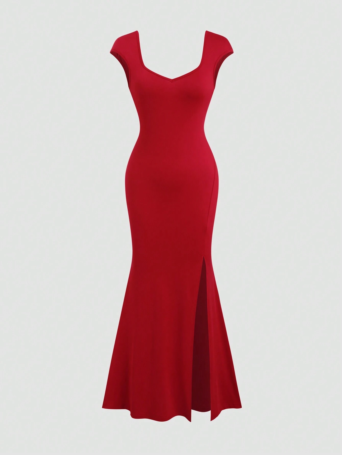SHEIN Unity Women's Summer Solid Color Sweetheart Collar High Slit Fishtail Hem Fitted Elegant Dress
