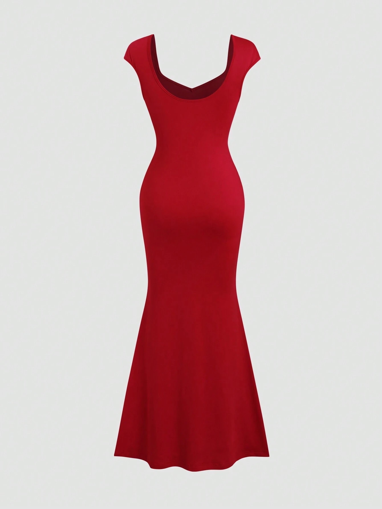 SHEIN Unity Women's Summer Solid Color Sweetheart Collar High Slit Fishtail Hem Fitted Elegant Dress - Image 2