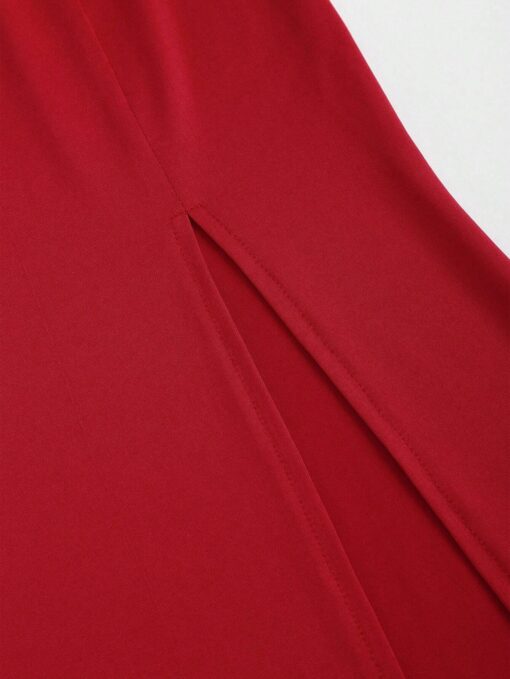 SHEIN Unity Women's Summer Solid Color Sweetheart Collar High Slit Fishtail Hem Fitted Elegant Dress - Image 3