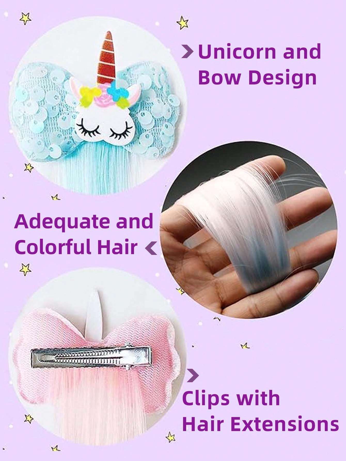 SHEIN 1Pc Colorful Unicorn Hair Extensions For Little Girls Hair Clips Kawaii Hair Accessories For Kids Birthday - Image 2