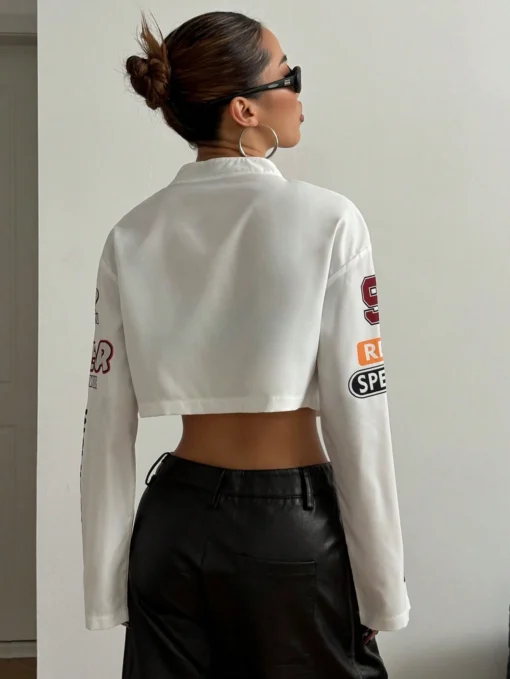 SHEIN Women's Streetwear Motorcycle Cropped Jacket,Ladies Spring/Fall Casual Button Front Drop - Image 2