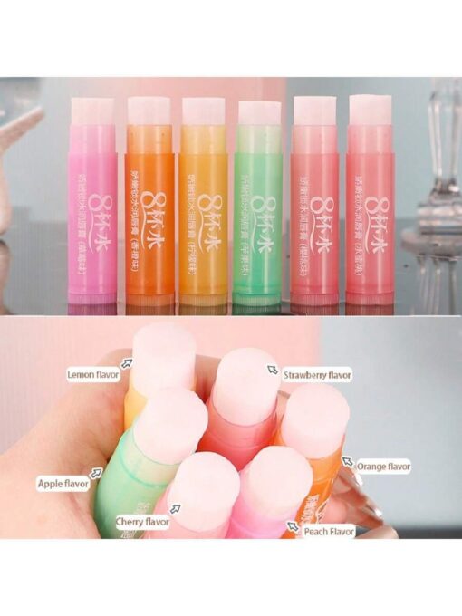 SHEIN 6pcs/Set Fruit-Flavored Moisturizing Lip Balm Set, Including Apple, Strawberry, Orange, Cherry, Peach And Lemon - Image 3