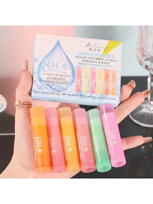 SHEIN 6pcs/Set Fruit-Flavored Moisturizing Lip Balm Set, Including Apple, Strawberry, Orange, Cherry, Peach And Lemon - Image 4