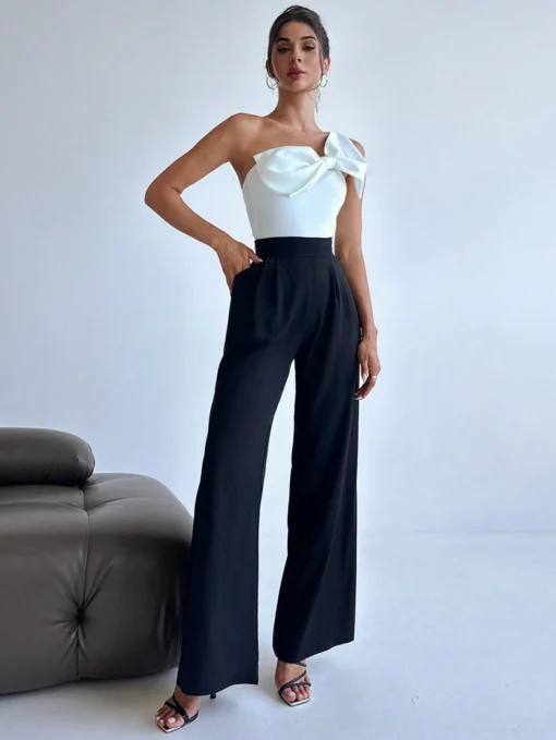 SHEIN Firerie Women's Elegant One Shoulder Bodysuit With Bowknot - Image 3