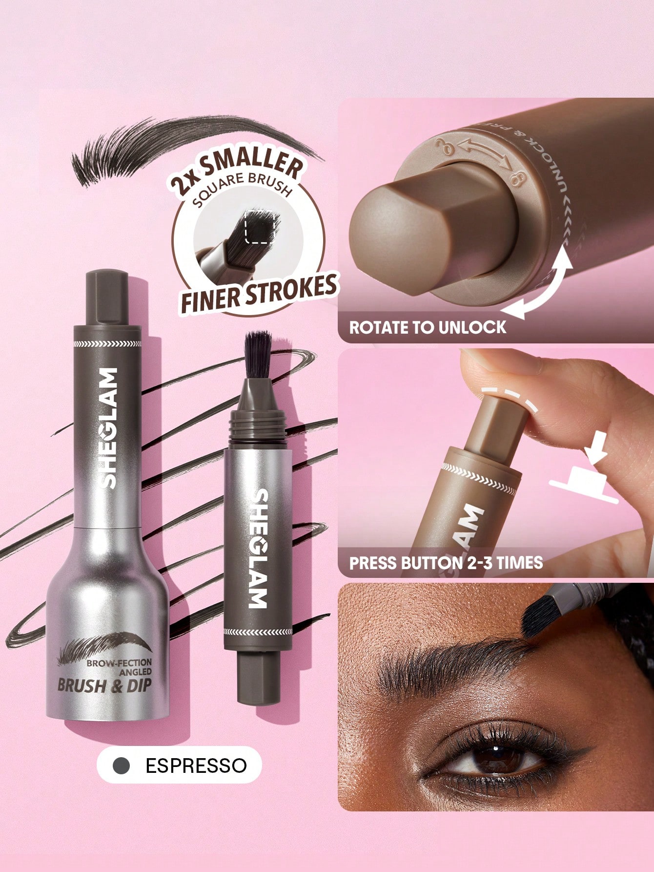 SHEGLAM Brow-Fection Angled Brush & Dip-Espresso