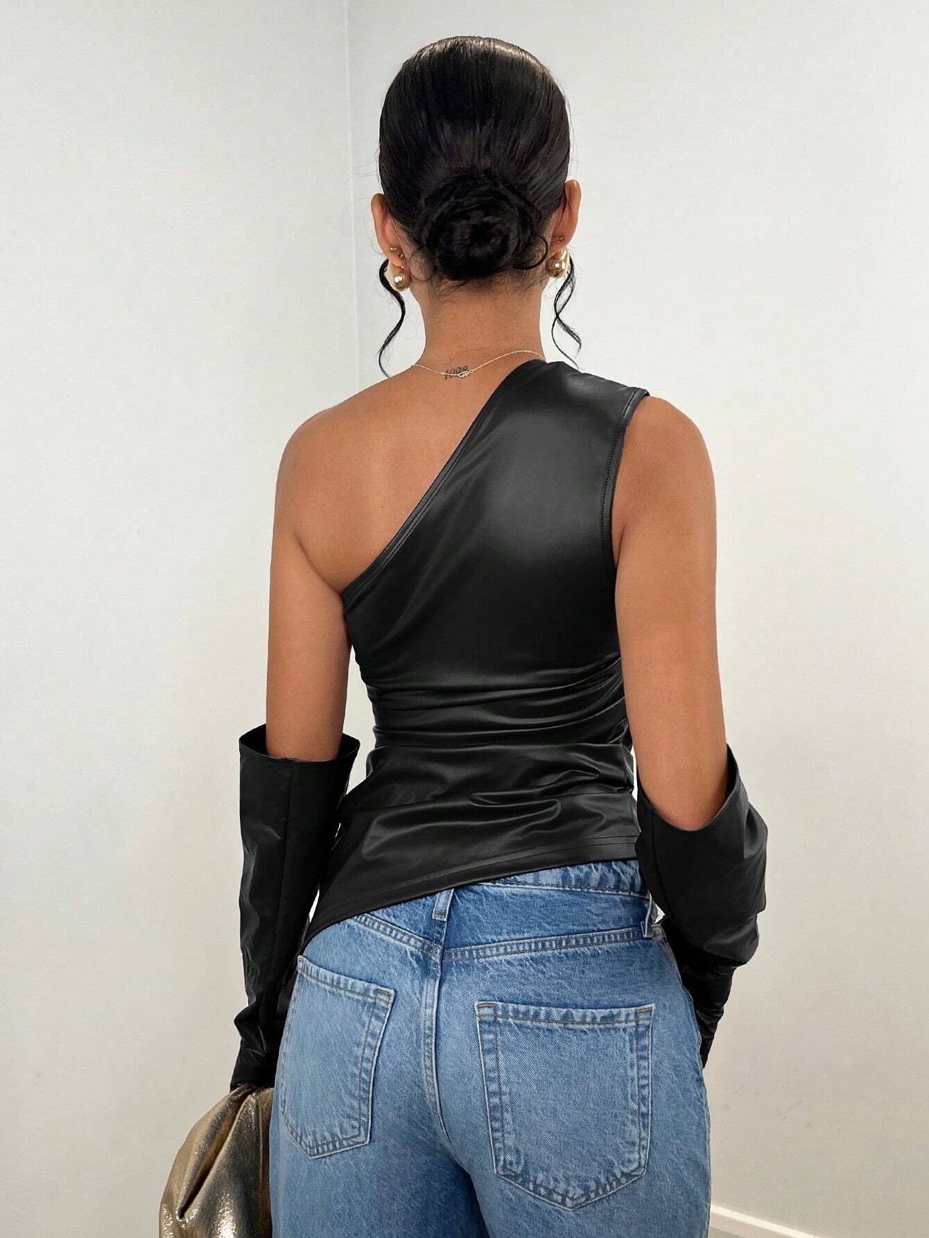 SHEIN BAE Women Fashion Asymmetric Sleeveless Top With Arm Sleeves Set - Image 2