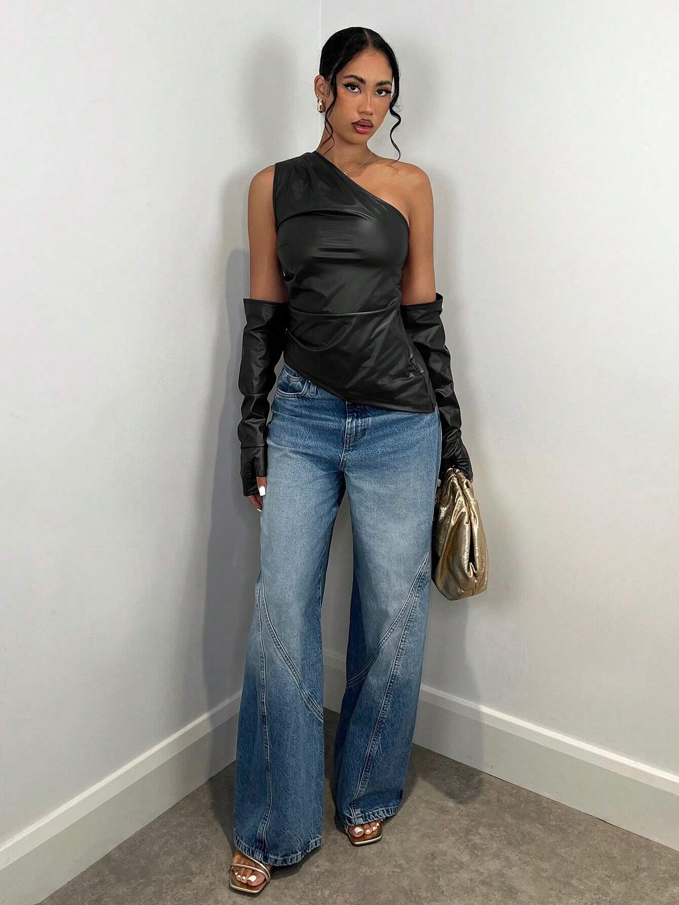 SHEIN BAE Women Fashion Asymmetric Sleeveless Top With Arm Sleeves Set - Image 3