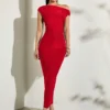 BAE Women's Solid Color Asymmetric Oblique-Shoulder DRESS