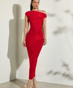 BAE Women's Solid Color Asymmetric Oblique-Shoulder DRESS