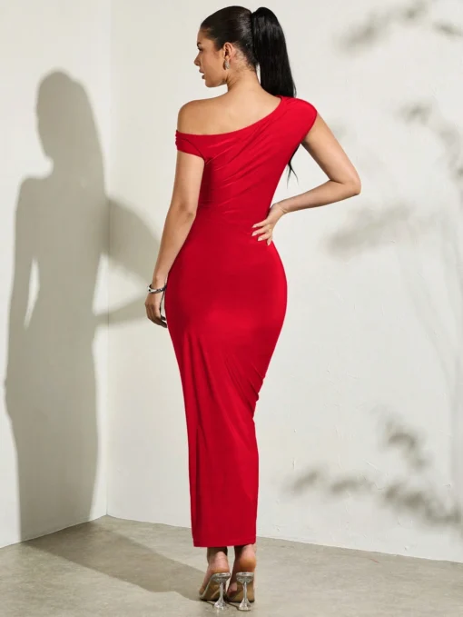 SHEIN BAE Women's Solid Color Asymmetric Oblique-Shoulder DRESS - Image 2