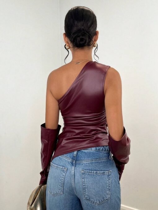 SHEIN BAE Women's Solid Color Pleated Asymmetric Hem Sleeveless Blouse & Arm - Image 2