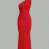 SHEIN EZwear Solid Color Spaghetti Strap Ruffled Fishtail Dress, Bodycon