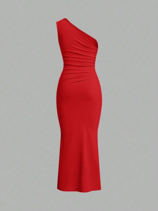 SHEIN EZwear Solid Color Spaghetti Strap Ruffled Fishtail Dress, Bodycon - Image 2