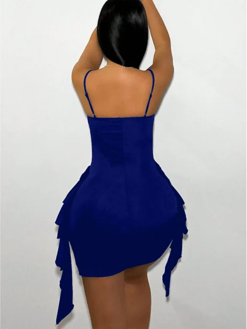 SHEIN SXY Summer Ruffle Trim & Rhinestone Decor Bodycon Mini Dress With Shoulder Straps - Image 2