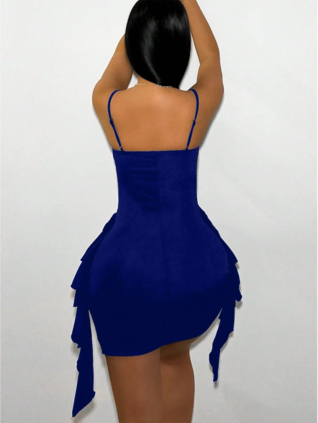 SHEIN SXY Summer Ruffle Trim & Rhinestone Decor Bodycon Mini Dress With Shoulder Straps - Image 2