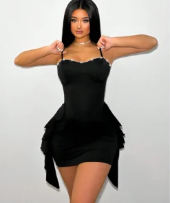 SHEIN Foxxy Women's Backless Dress With Ruffle Trimmed Spaghetti Straps