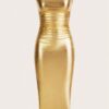 SHEIN ICON Thigh-Slit PU Leather Bandeau Bodycon Long Dress