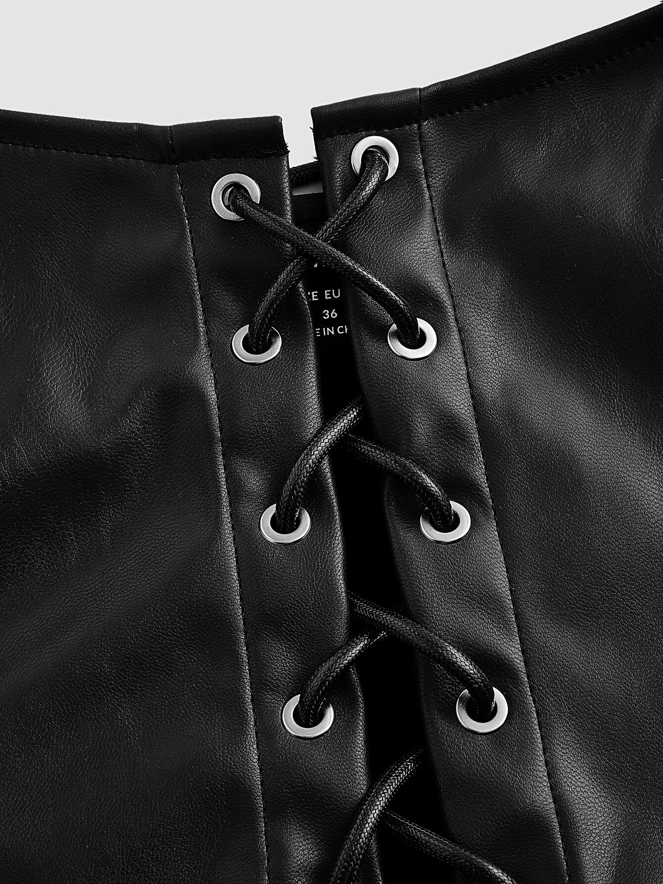 SHEIN MOD Black Crossed Frenulum Lace Up Front PU Leather Tank Top - Image 3