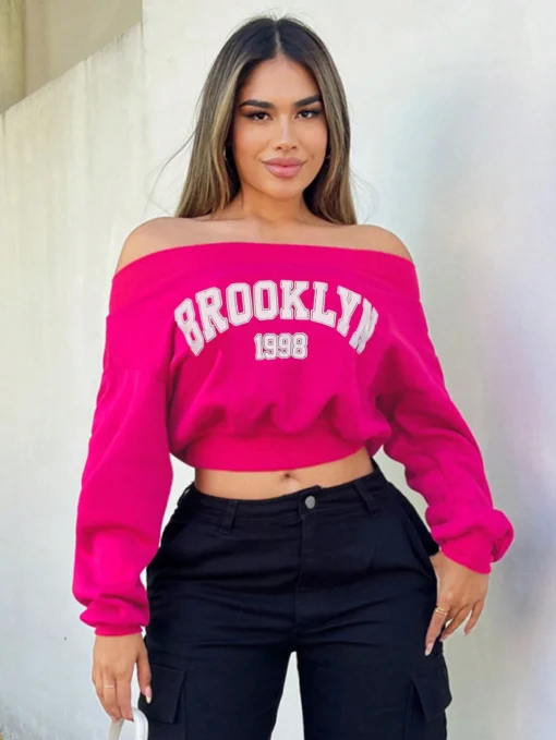 SHEIN SXY Letter Graphic Off Shoulder Fashion Sweatshirt - Image 3