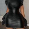 SHEIN Slayr Elegant & Party Slim Solid Black Cap Sleeve DRESS