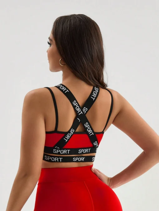 SHEIN Sport Menodora Women's Contrast Color Letter Tape Patchwork Hollow Out Sports Bra - Image 4
