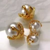 SHEIN 1 Pair Of Stylish Copper Metal Design Luxury Faux Pearl Earrings