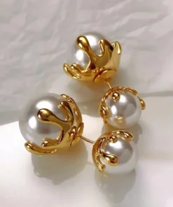 SHEIN 1 Pair Of Stylish Copper Metal Design Luxury Faux Pearl Earrings