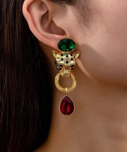 1 Pair Vintage 3D Cheetah Fully Embellished Exaggerated Niche High-End Earrings