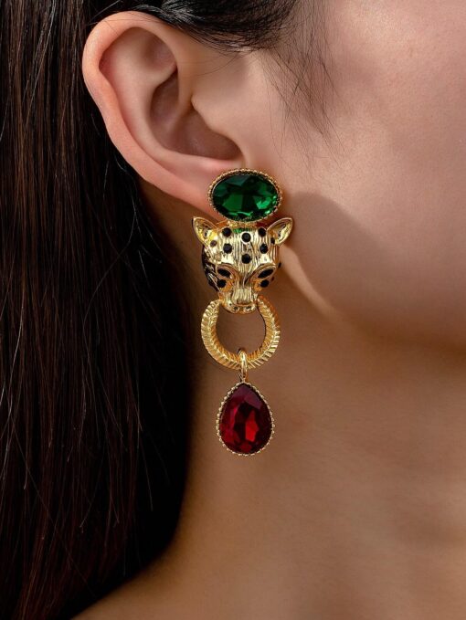 1 Pair Vintage 3D Cheetah Fully Embellished Exaggerated Niche High-End Earrings