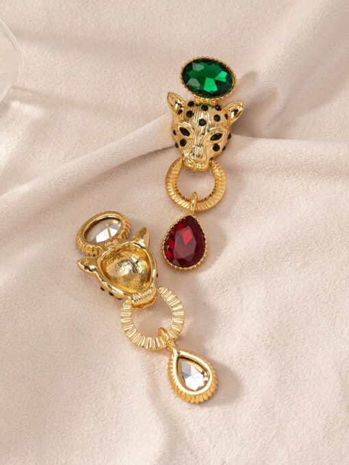 SHEIN 1 Pair Vintage 3D Cheetah Fully Embellished Exaggerated Niche High-End Earrings - Image 3