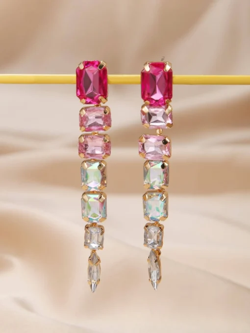 1pair Glamorous Rhinestone Drop Earrings For Women For Daily Decoration